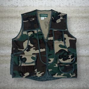 Vintage 90s Avid Outdoor Vest Mens L Hunting Camo Cotton Full Zip Woodland